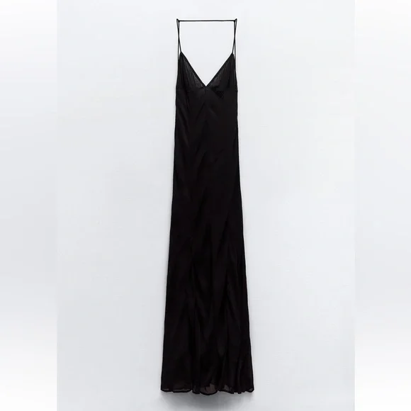 Last one 🚨Zara STRAPPY GAUZE Maxi Dress V-neck Open back strap Lining M NWT - Picture 8 of 13